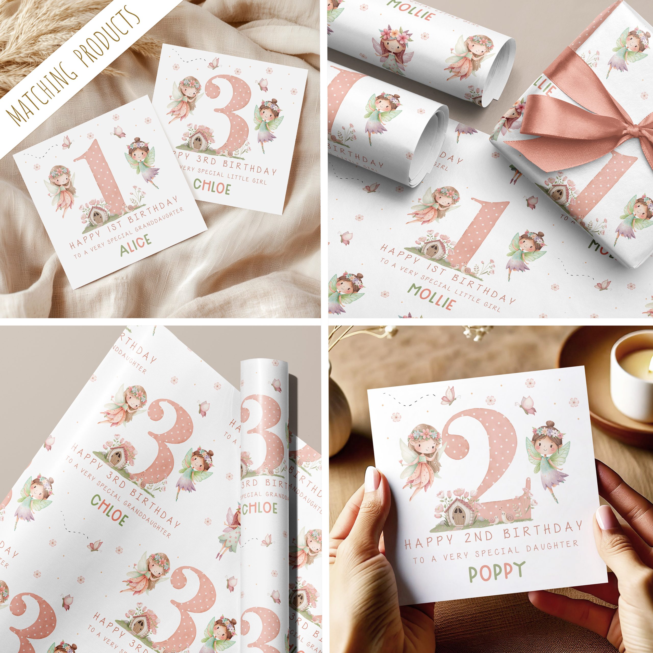Girls Personalised Fairy Birthday Gift Wrapping Paper