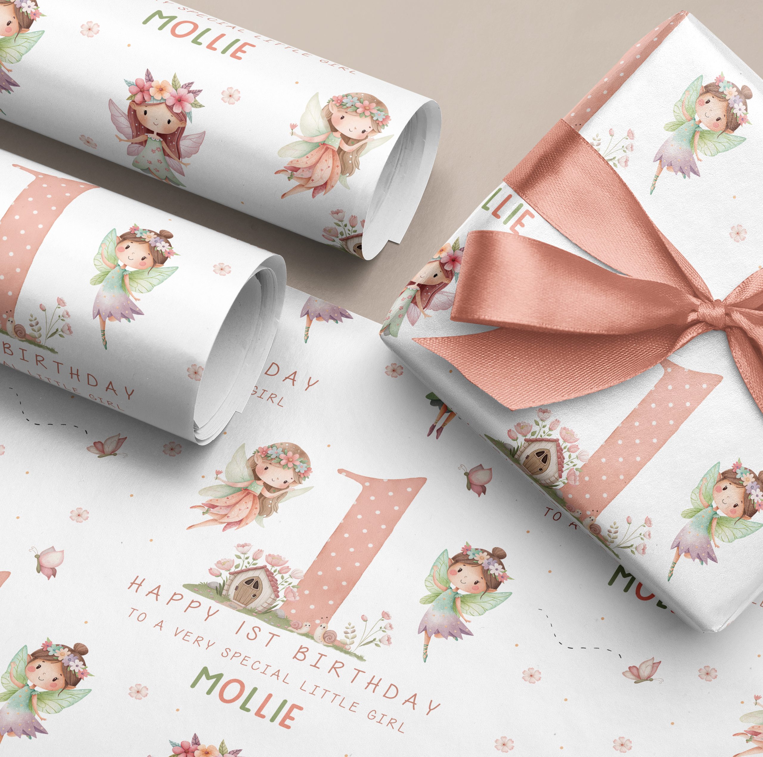 Girls Personalised Fairy Birthday Gift Wrapping Paper