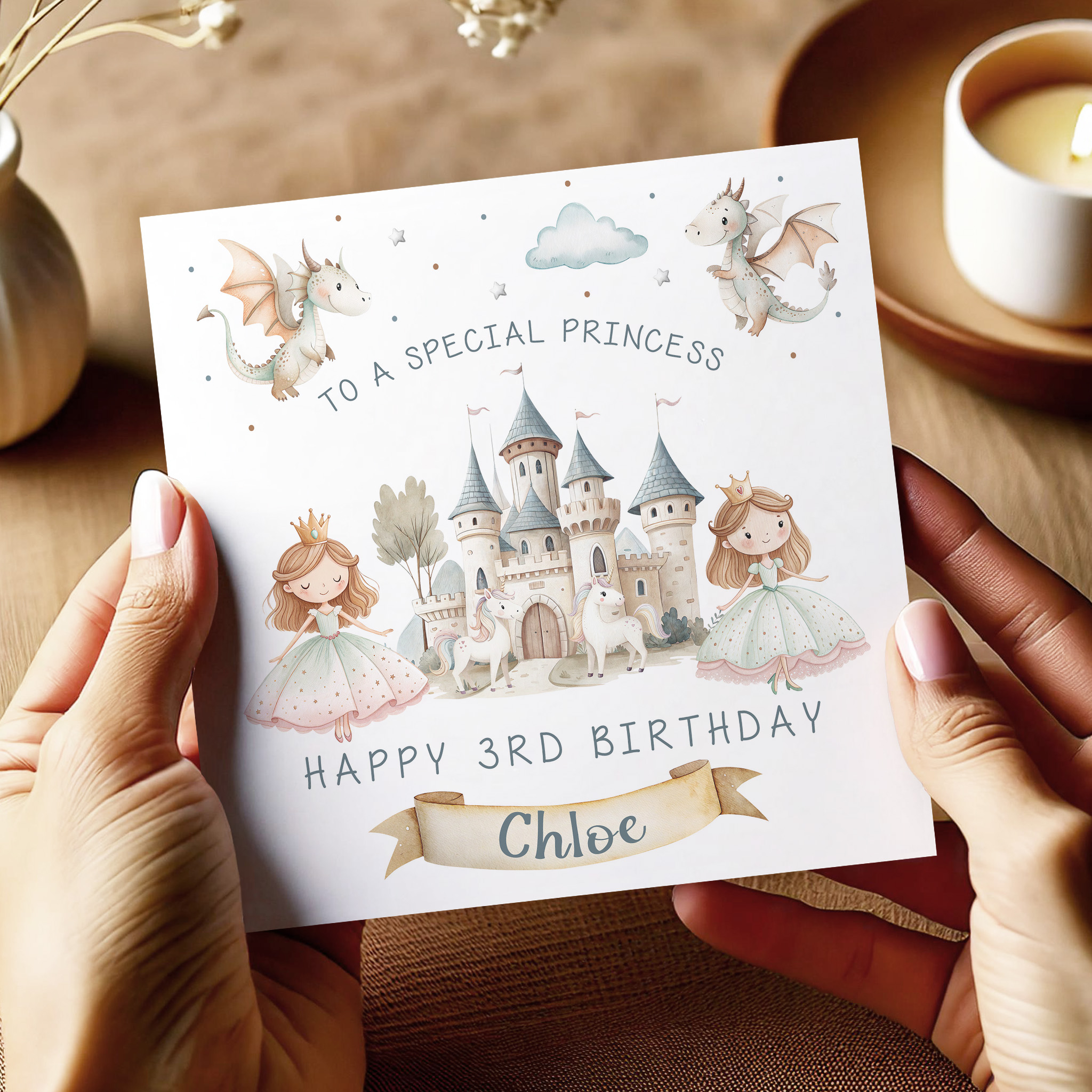 Girls Personalised Princess Castle Birthday Card