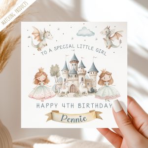 Girls Personalised Princess Castle Birthday Card