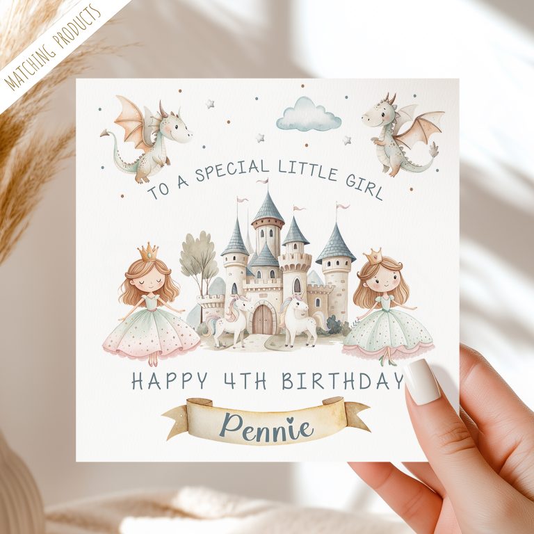 Girls Personalised Princess Birthday Card