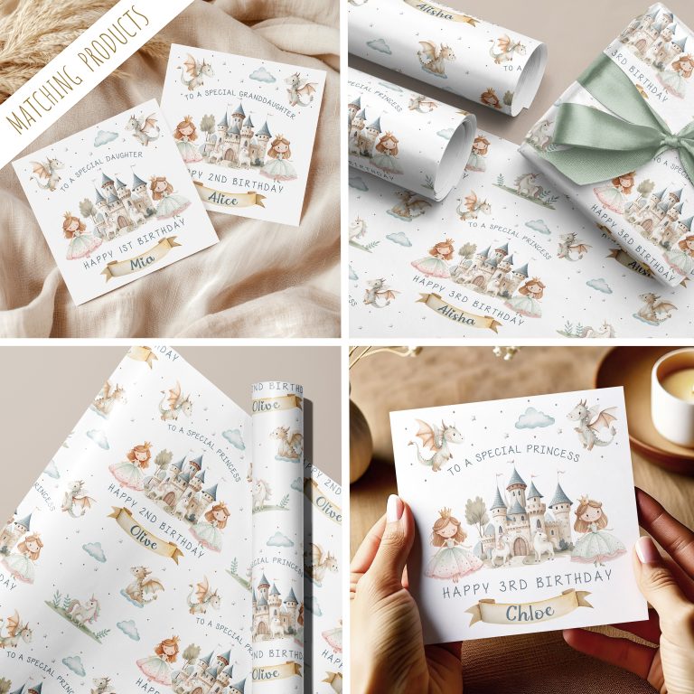 Girls Personalised Princess Birthday Gift Wrapping Paper