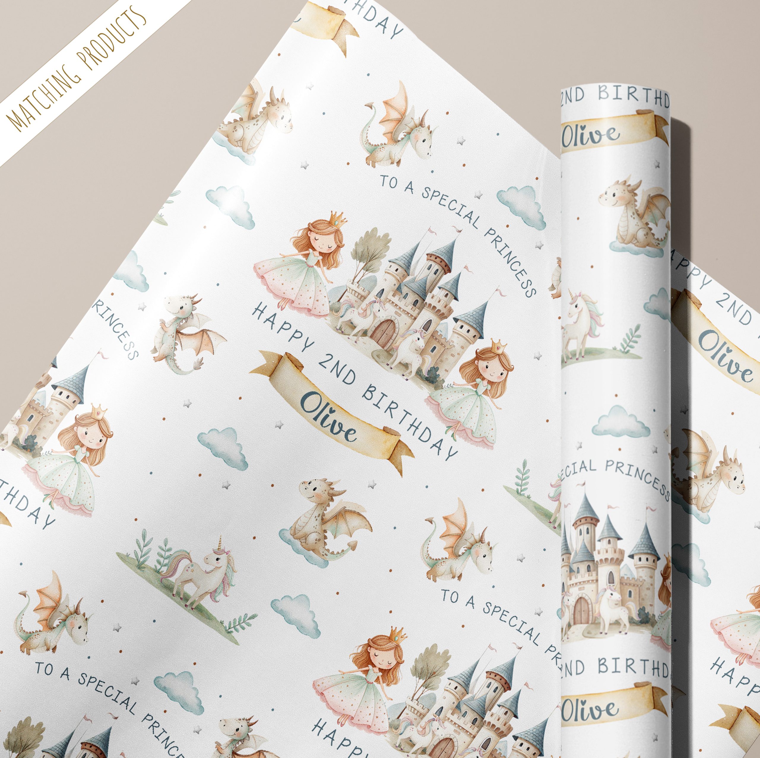 Girls Personalised Princess Birthday Gift Wrapping Paper