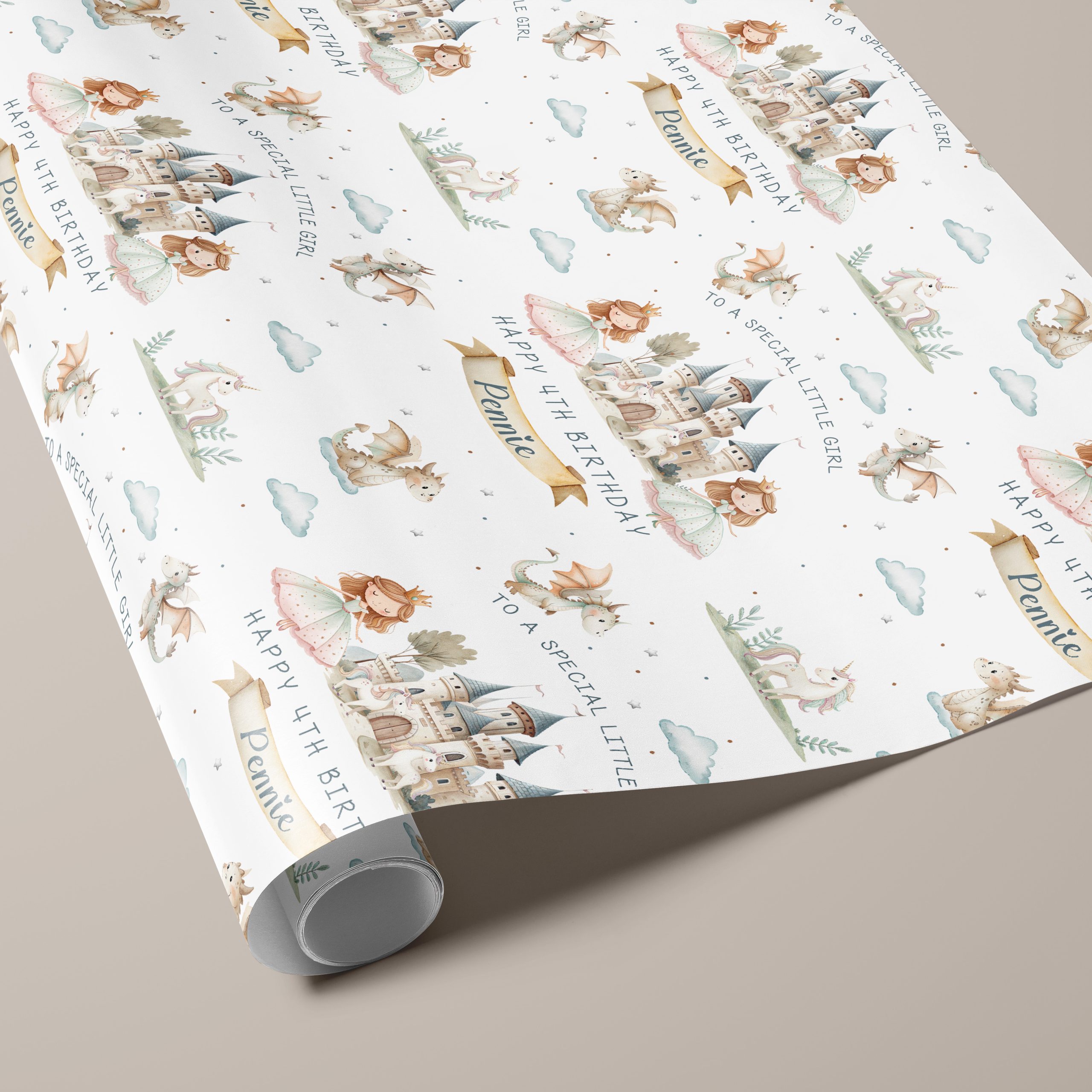 Girls Personalised Princess Birthday Gift Wrapping Paper