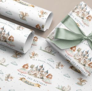 Girls Personalised Princess Birthday Gift Wrapping Paper