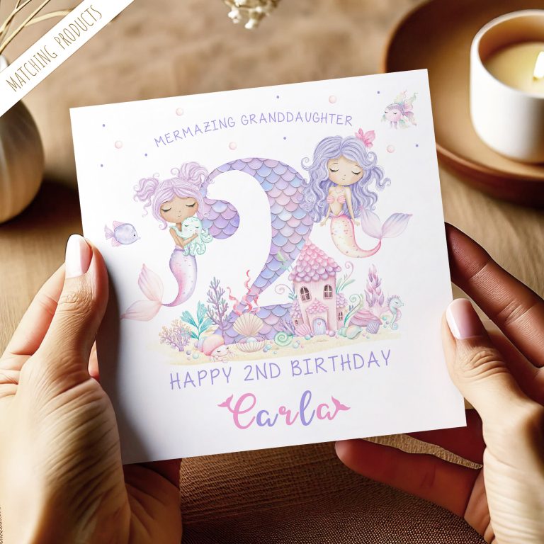 Girls Personalised Mermaid Birthday Card