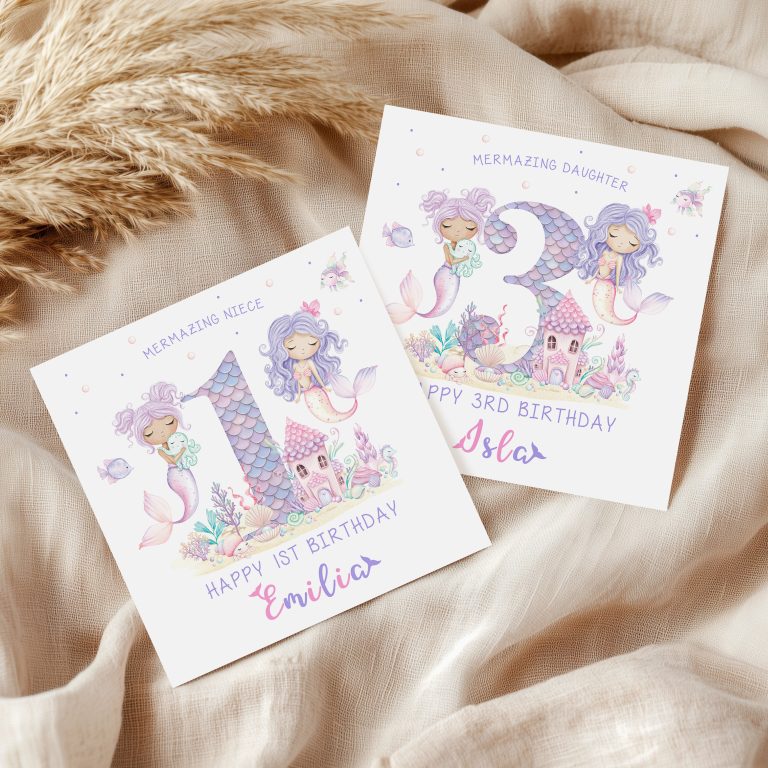 Girls Personalised Mermaid Birthday Card