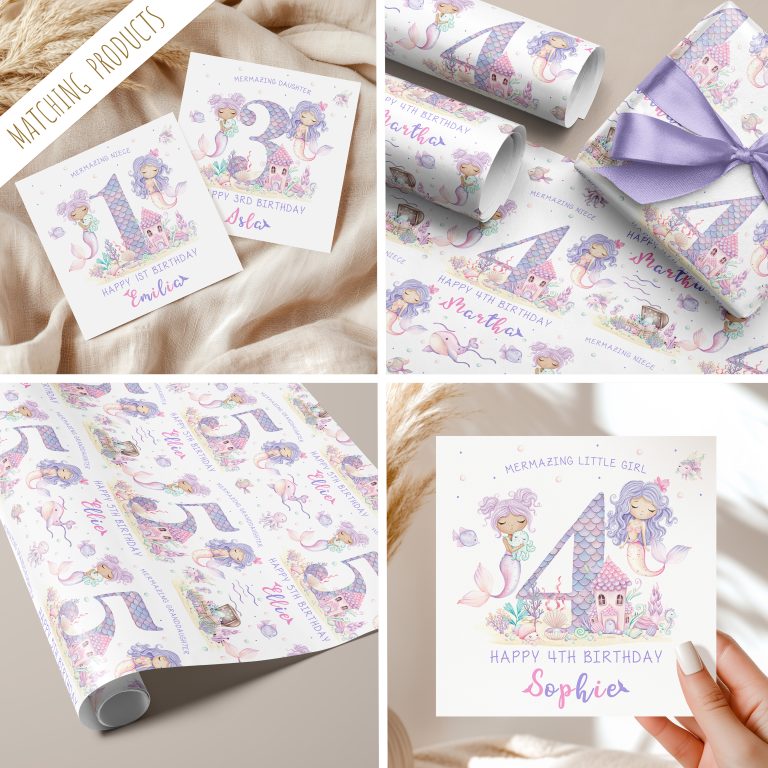 Girls Personalised Mermaid Birthday Gift Wrapping Paper