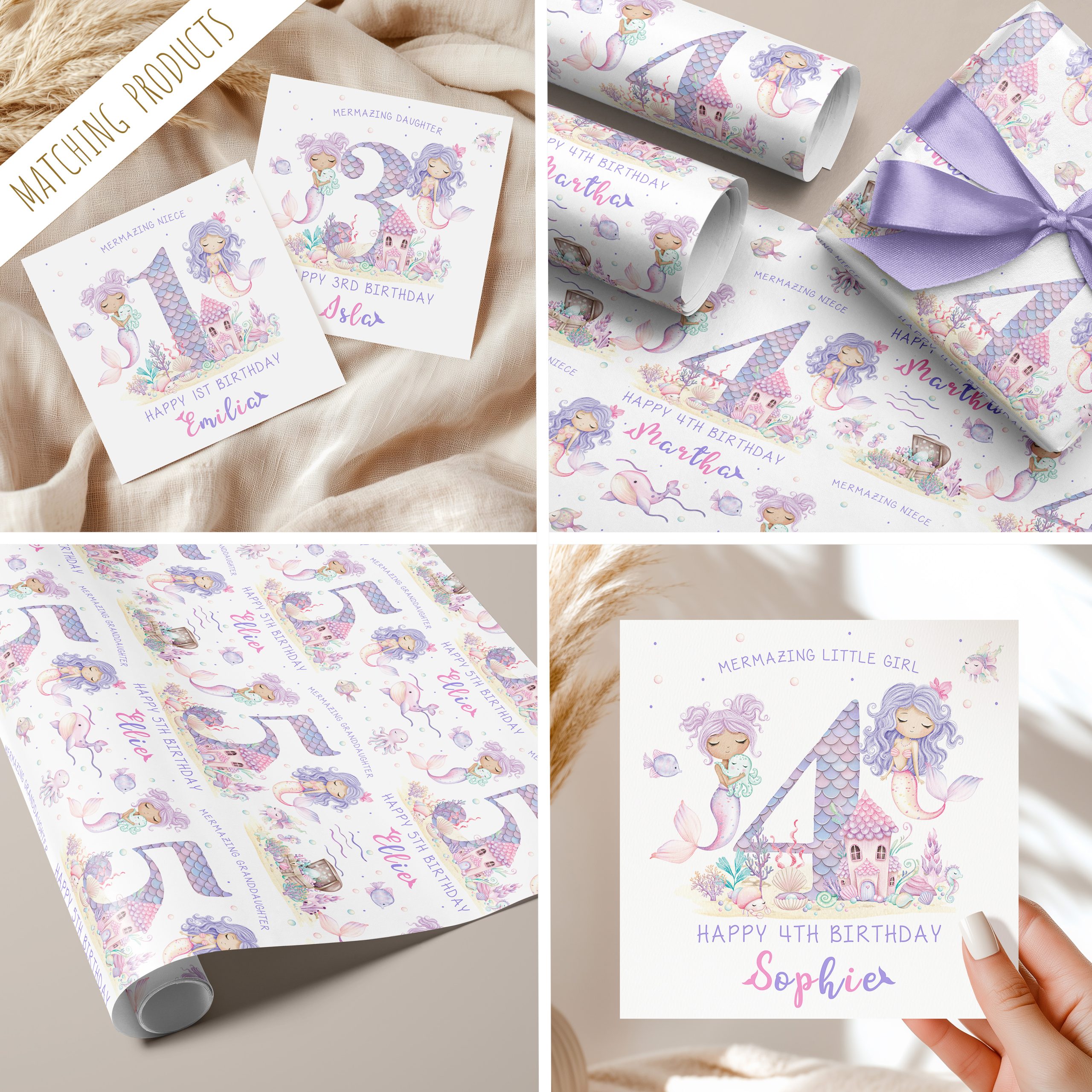 Girls Personalised Mermaid Birthday Gift Wrapping Paper