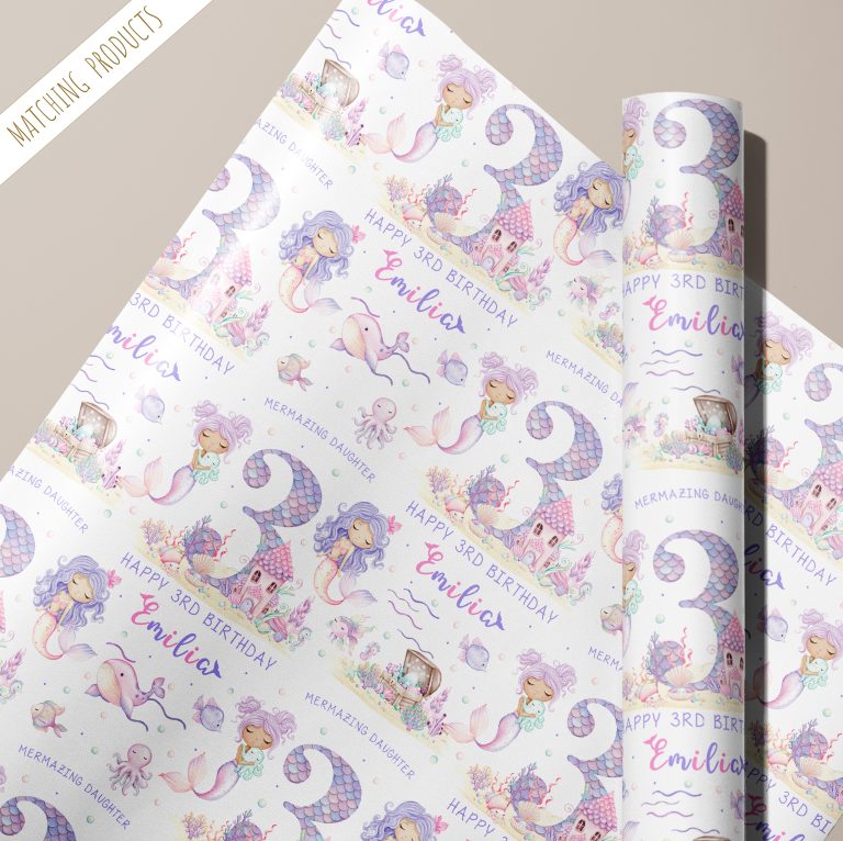Girls Personalised Mermaid Birthday Gift Wrapping Paper