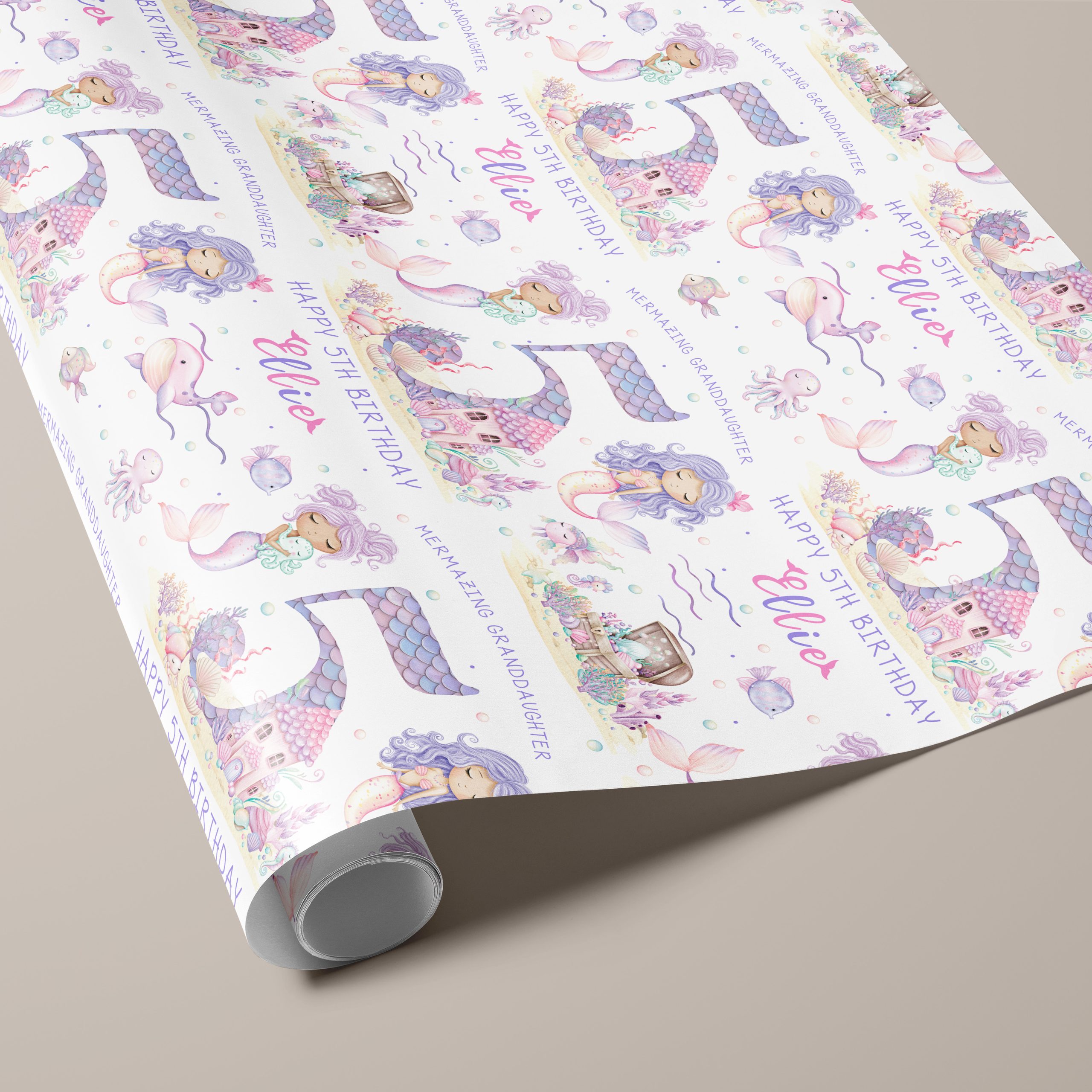 Girls Personalised Mermaid Birthday Gift Wrapping Paper