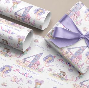 Girls Personalised Mermaid Birthday Gift Wrapping Paper
