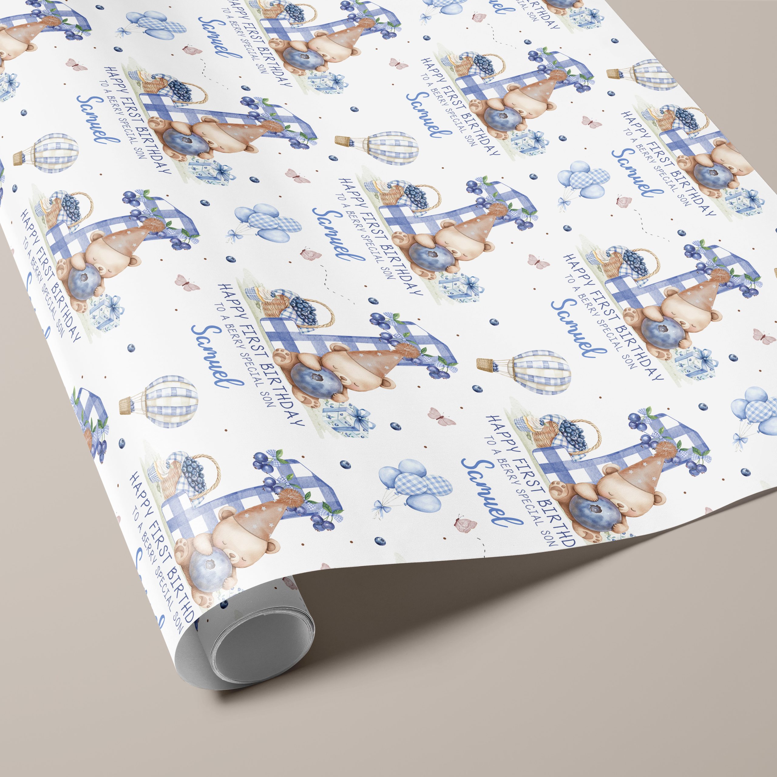 1st Birthday Blueberry Gift Wrapping Paper