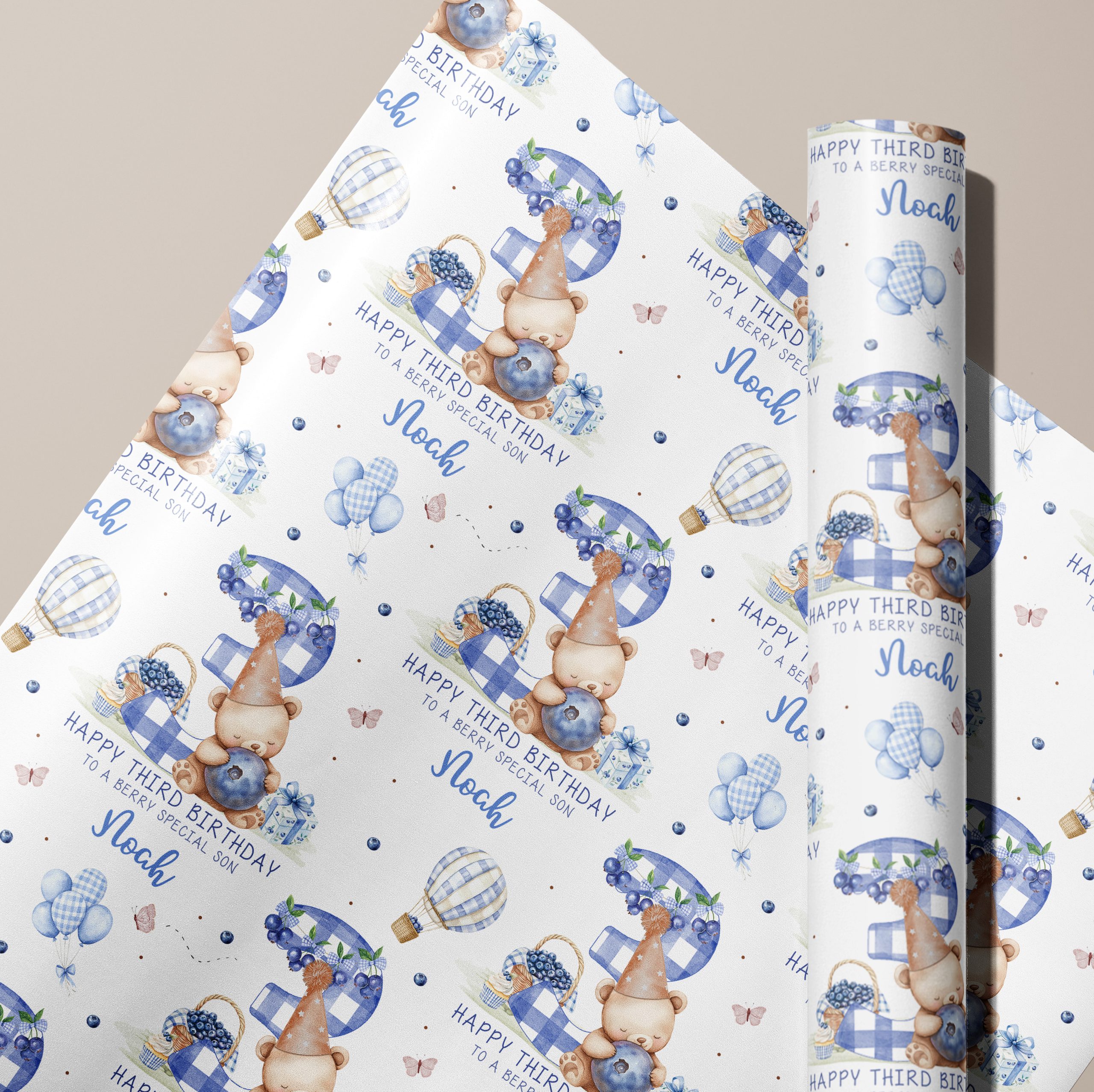 3rd Birthday Blueberry Gift Wrapping Paper