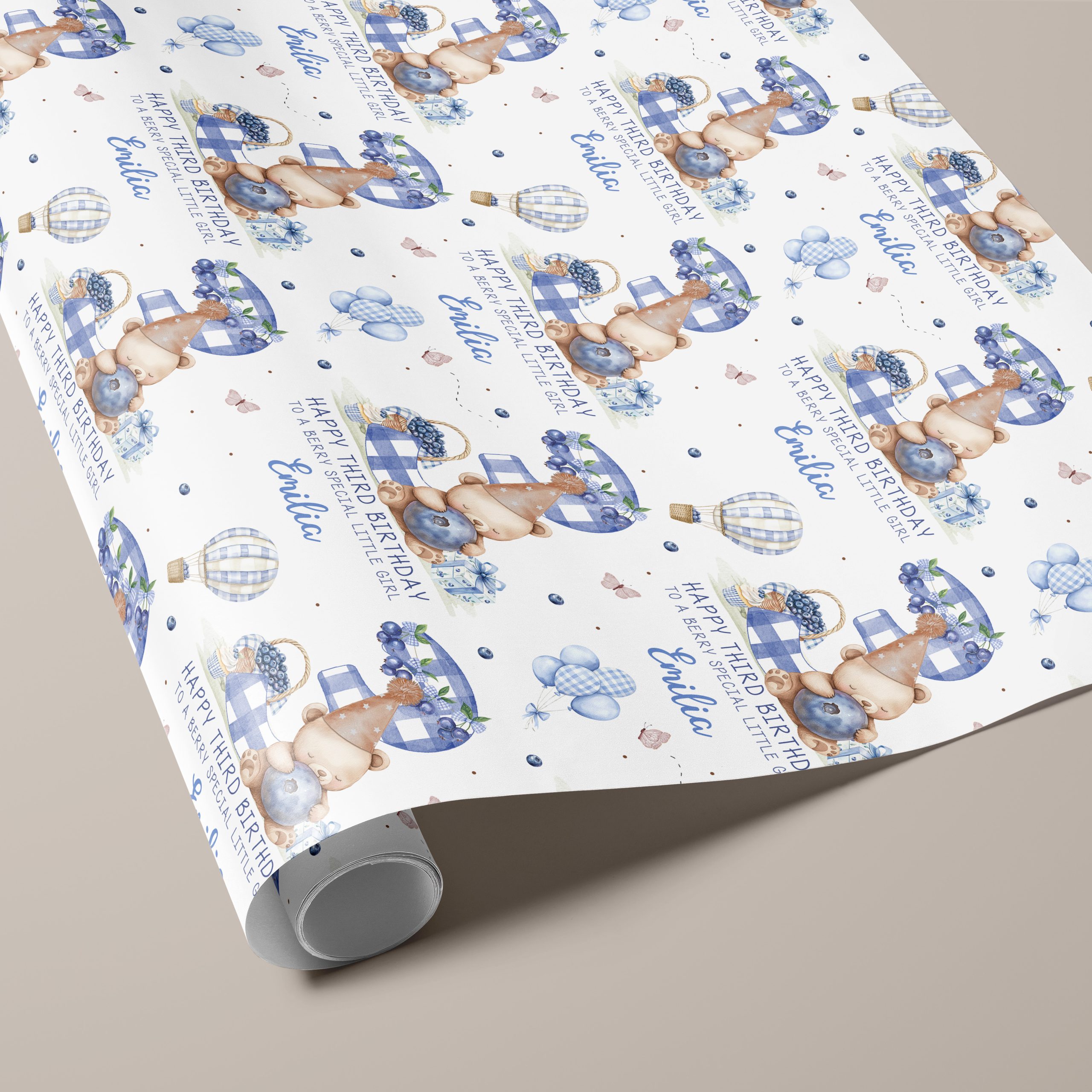3rd Birthday Blueberry Gift Wrapping Paper