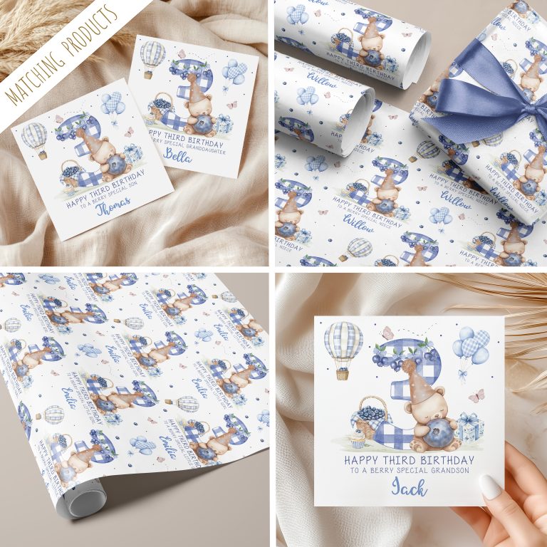 Personalised 3rd Birthday Blueberry Bear Card