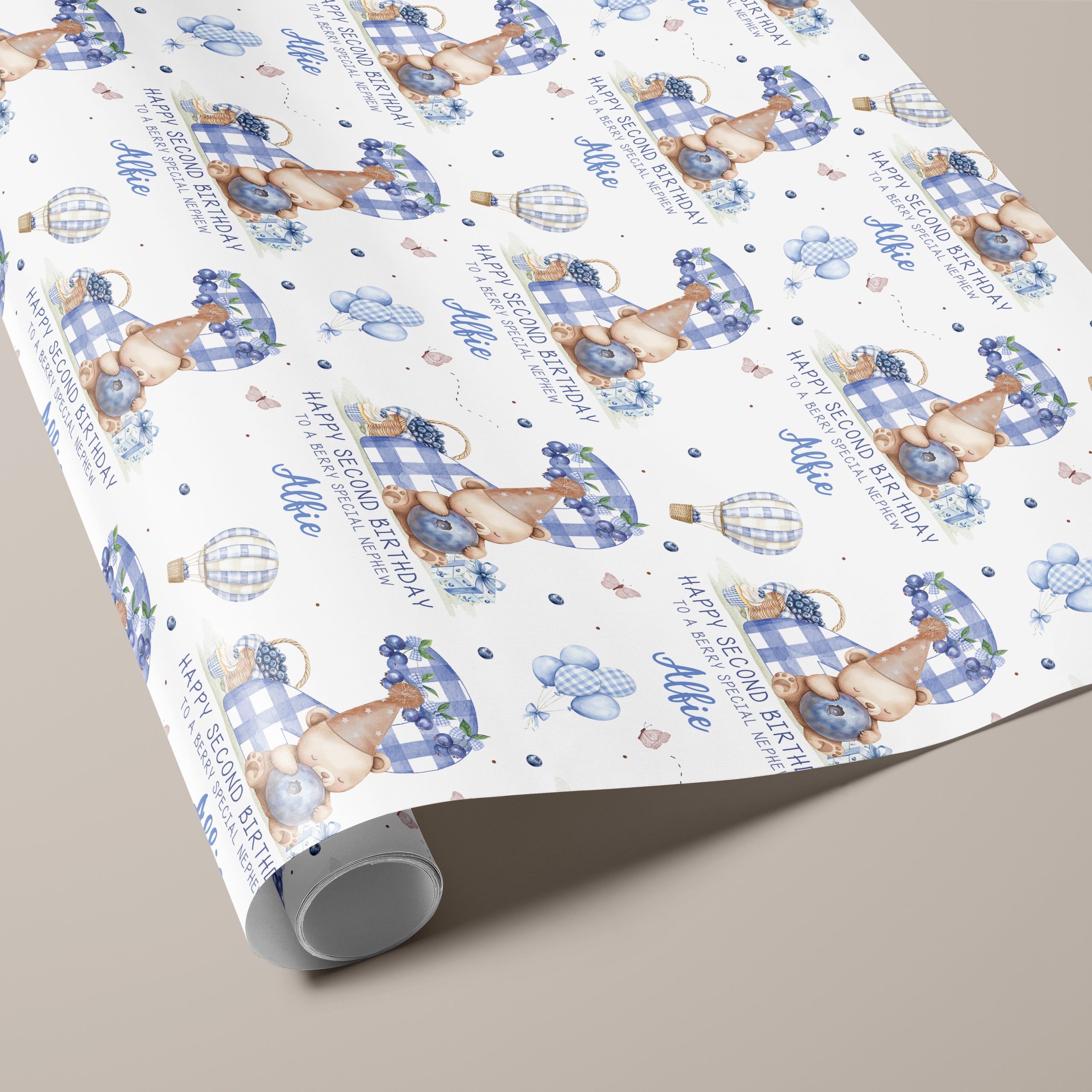 2nd Birthday Blueberry Gift Wrapping Paper