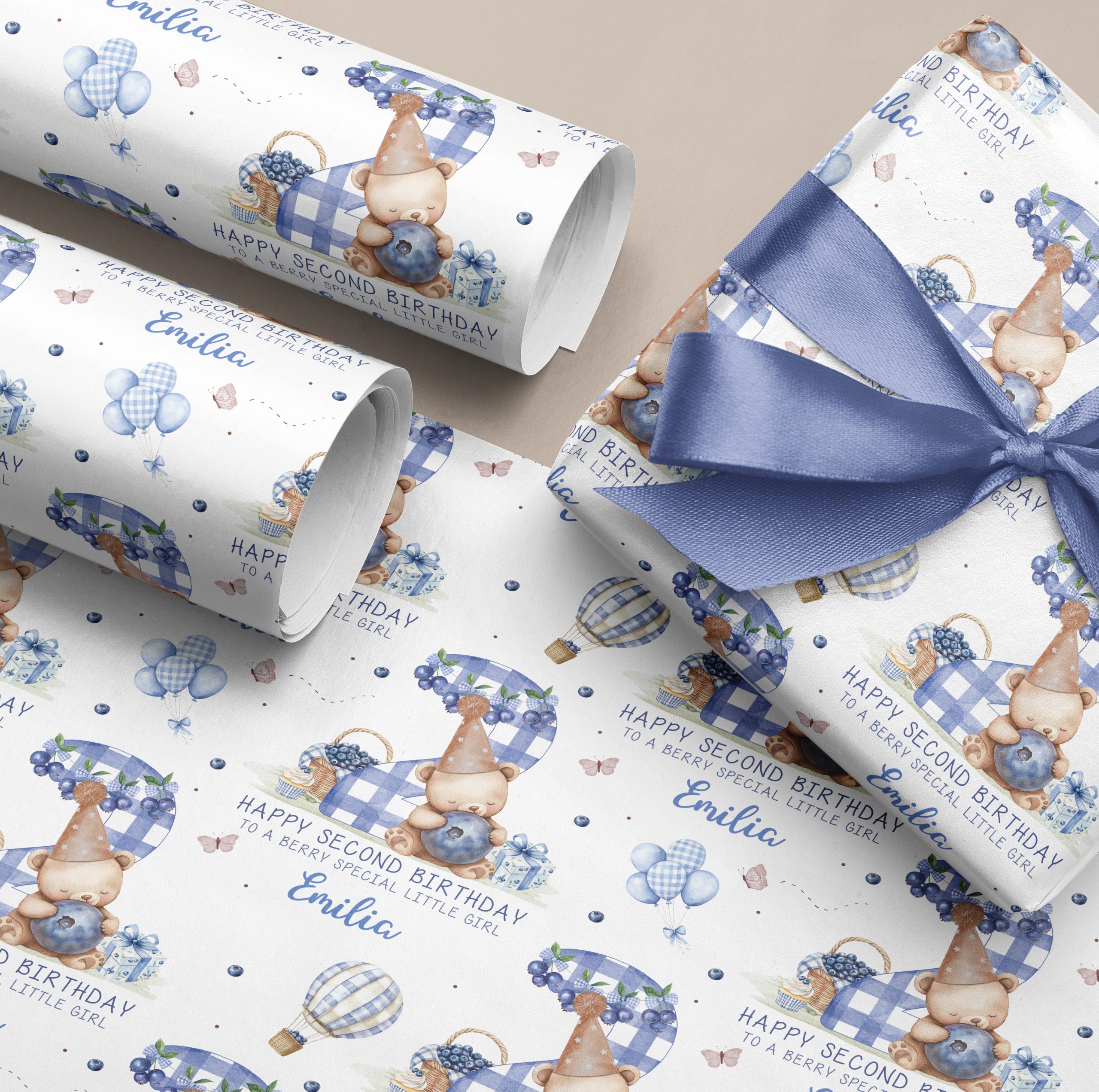 2nd Birthday Blueberry Gift Wrapping Paper