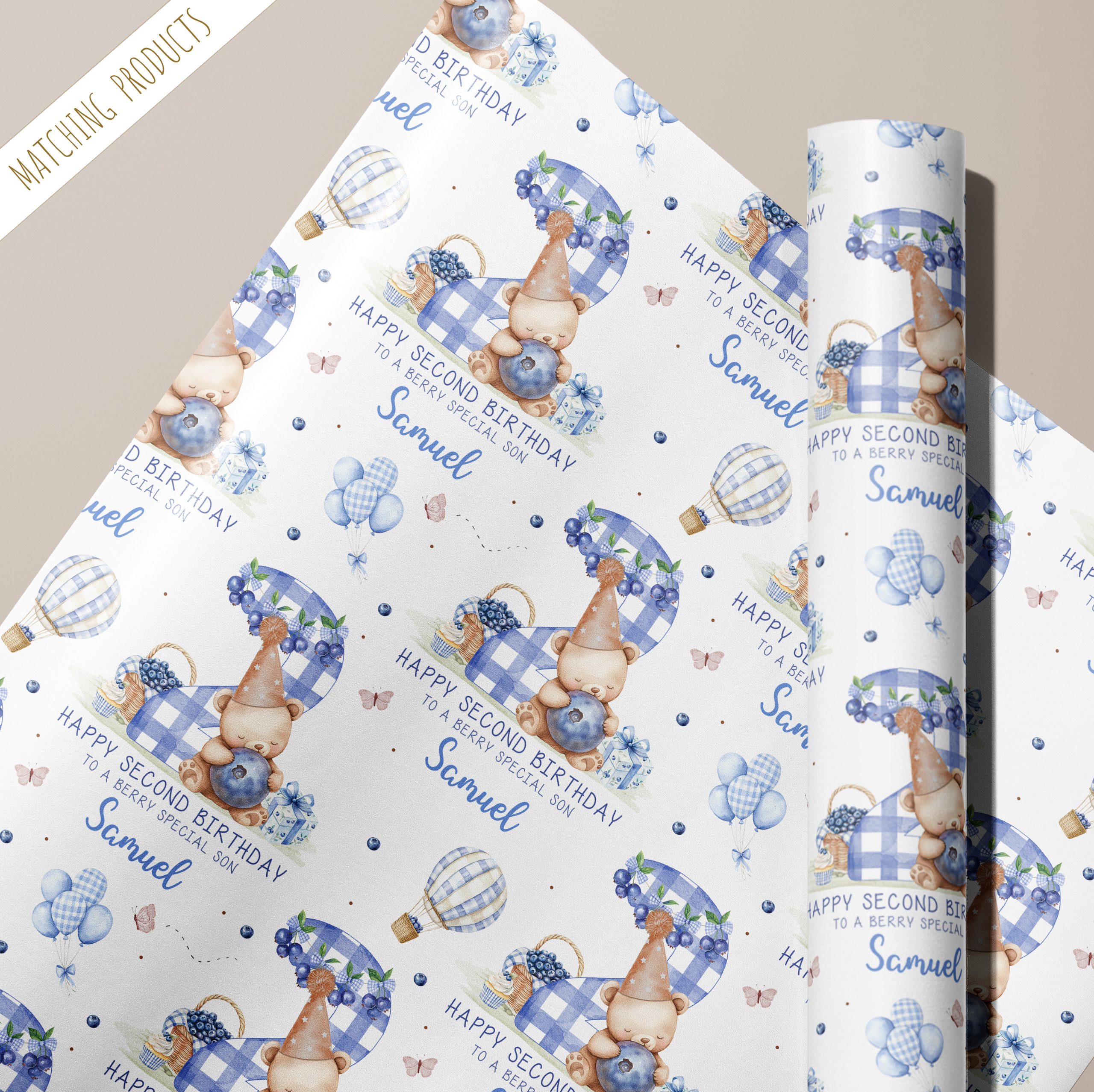 2nd Birthday Blueberry Gift Wrapping Paper