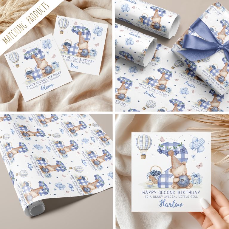 Personalised 2nd Birthday Blueberry Bear Card