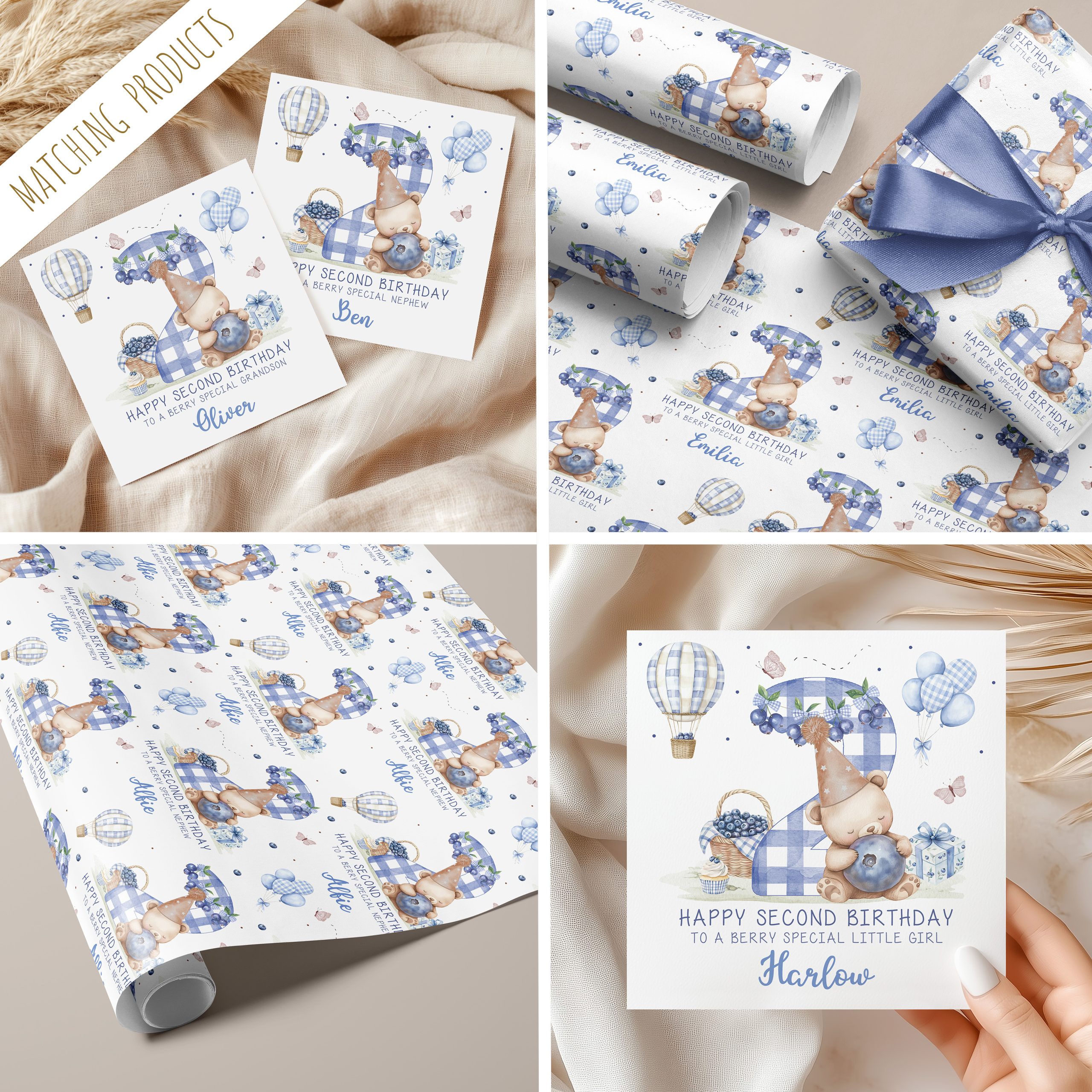 2nd Birthday Blueberry Gift Wrapping Paper