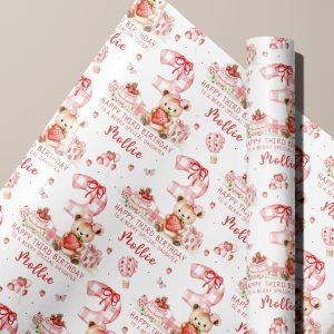 Girls 3rd Birthday Strawberry Gift Wrapping Paper
