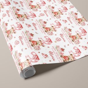 Girls 3rd Birthday Strawberry Gift Wrapping Paper