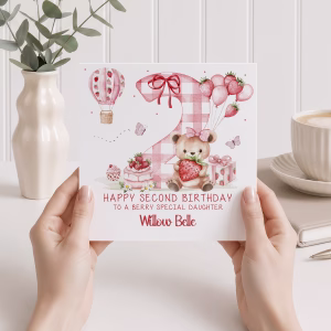 Girls Strawberry 2nd Birthday Card