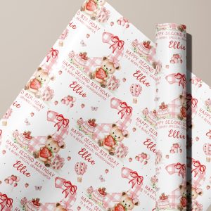 Girls 2nd Birthday Strawberry Gift Wrapping Paper