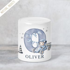 Boys Personalised Racing Car Money Pot
