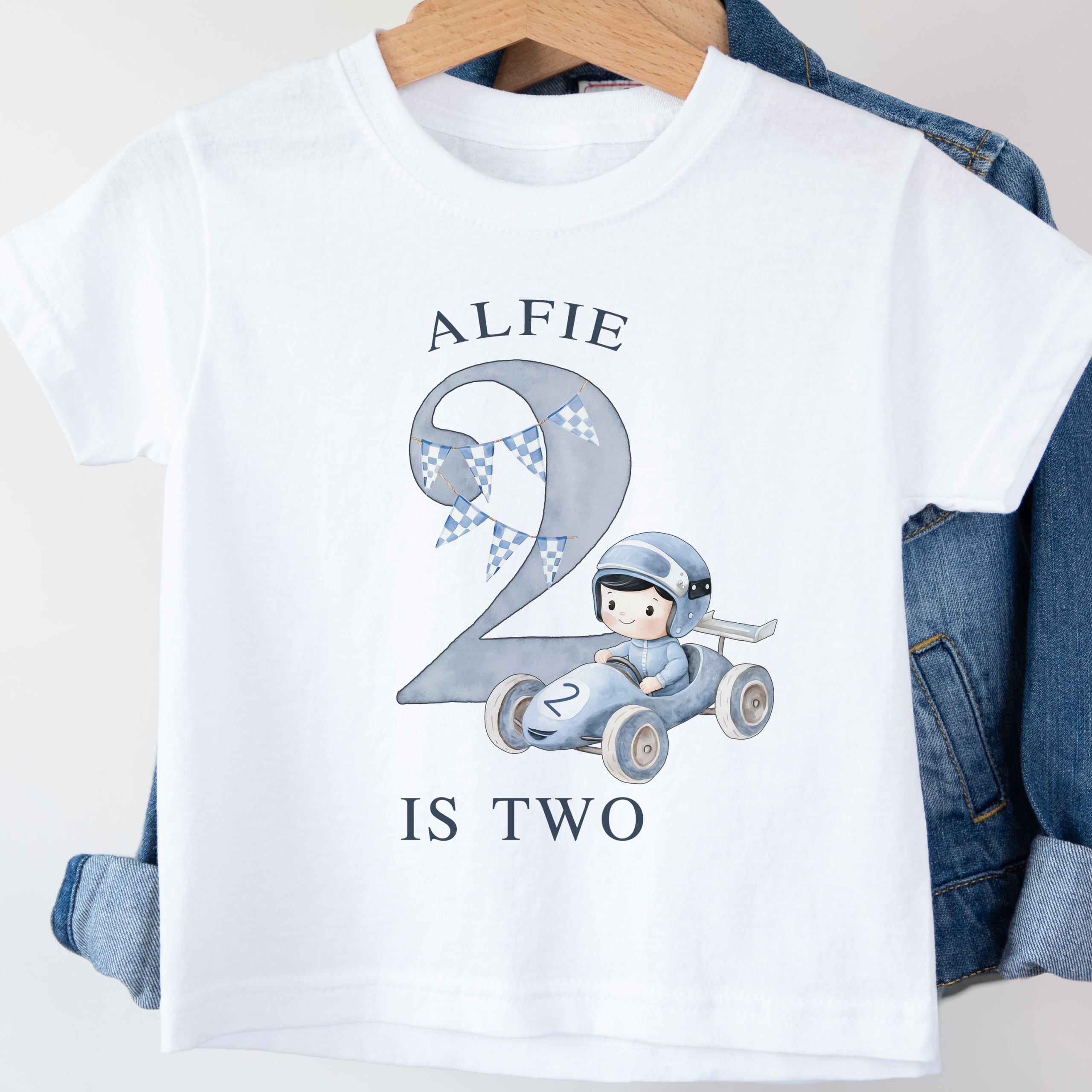 Kids Personalised Racing Car T Shirt