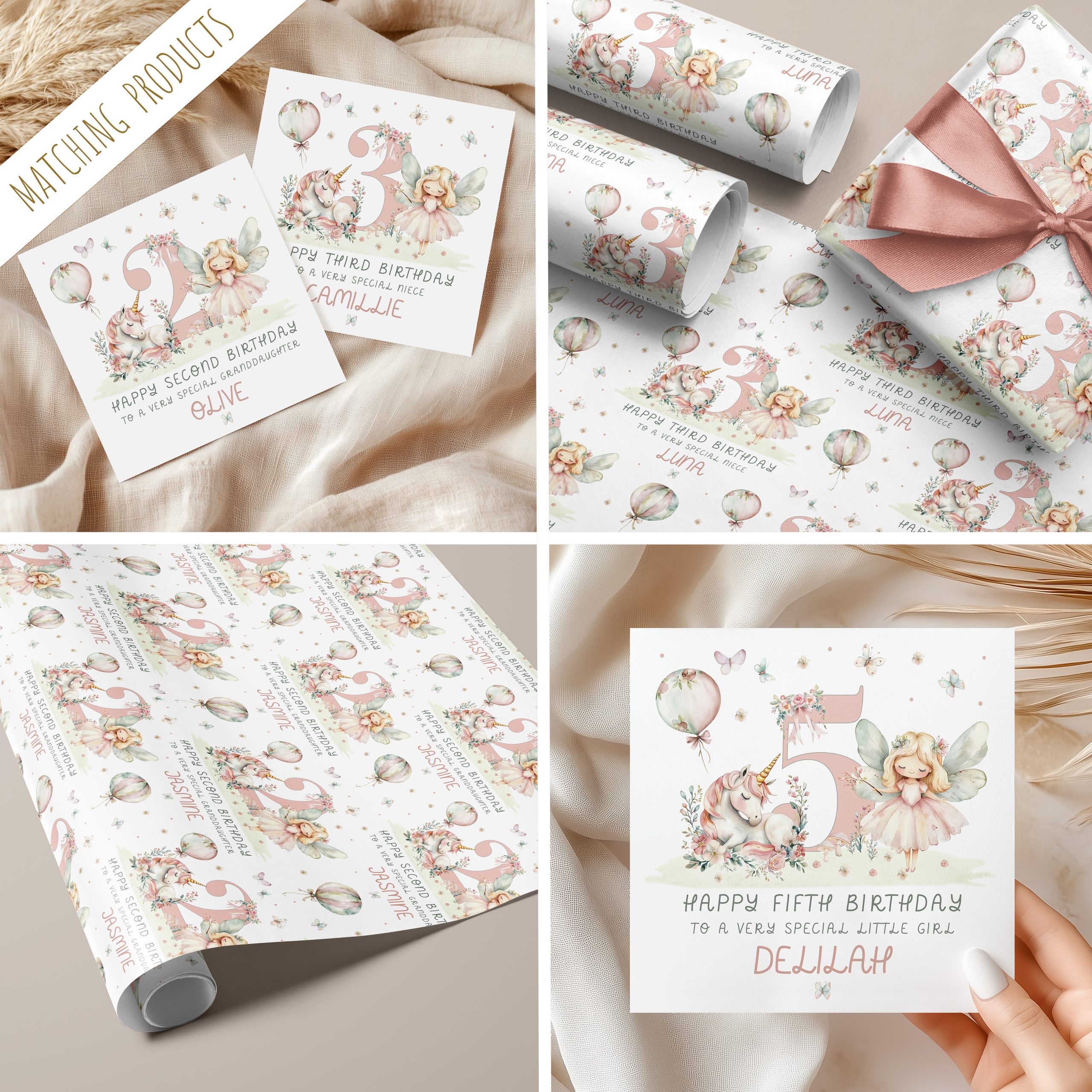 Personalised Unicorn Fairy Birthday Gift Wrapping Paper