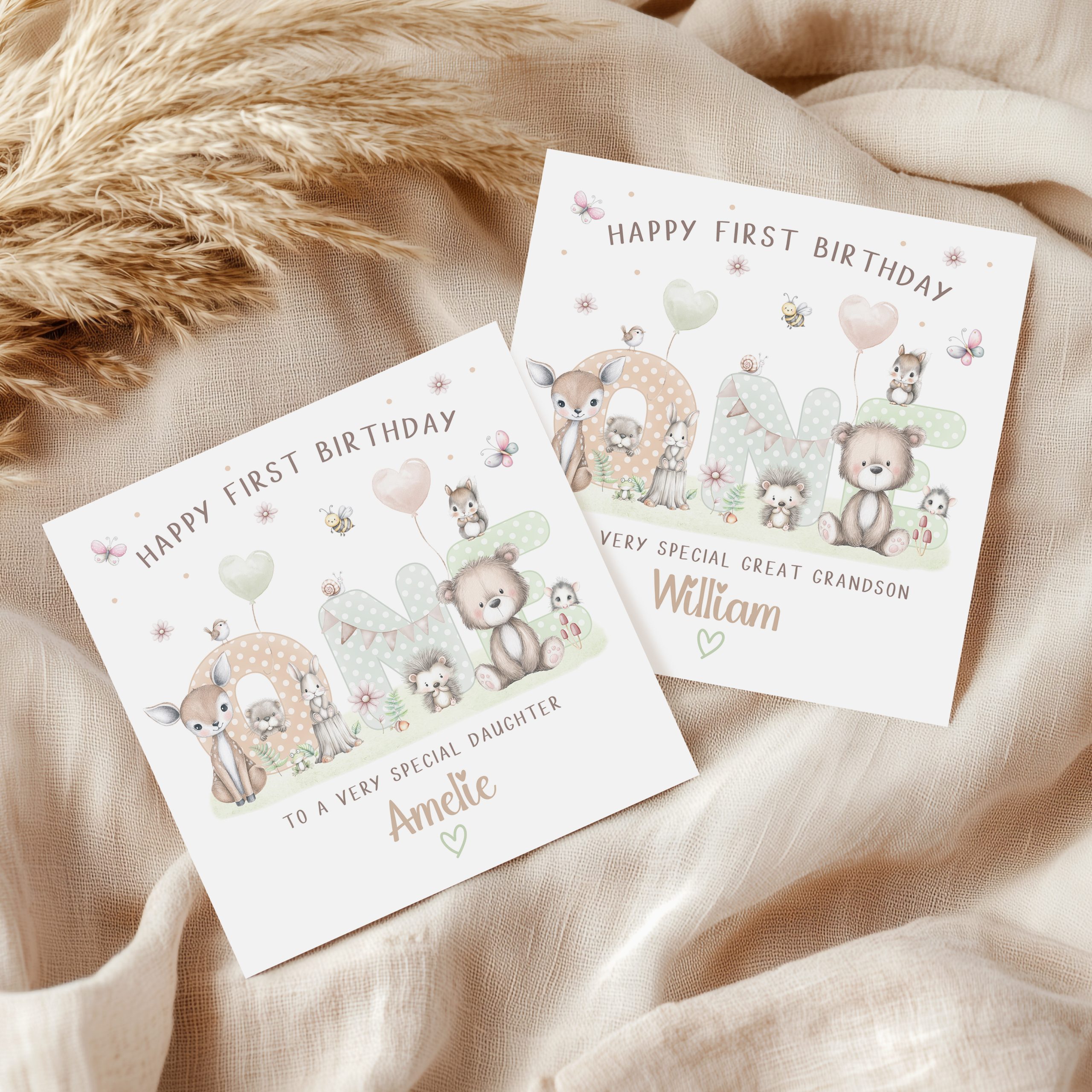 1st Birthday Woodland Animals Card