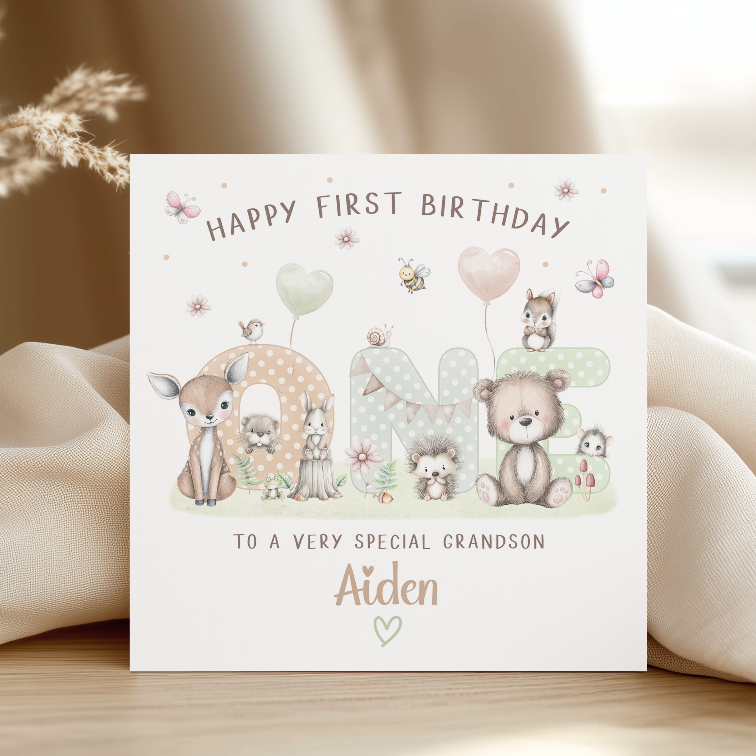 1st Birthday Woodland Animals Card