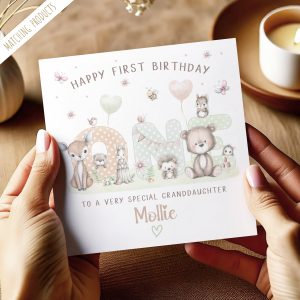 1st Birthday Woodland Animals Card