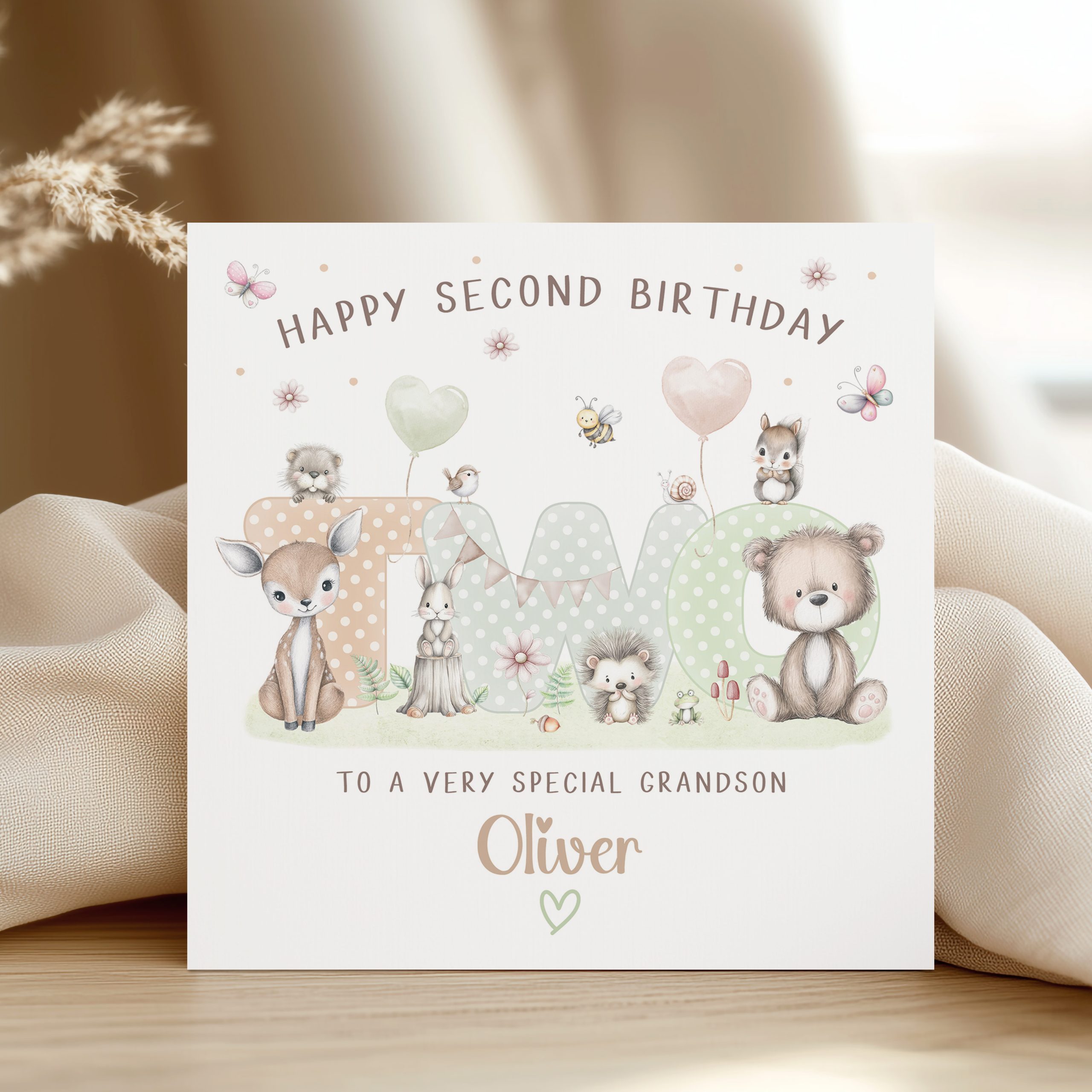 2nd Birthday Woodland Animals Card