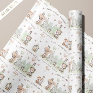 2nd Birthday Woodland Animals Gift Wrapping Paper