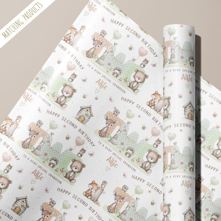 2nd Birthday Woodland Animals Gift Wrapping Paper