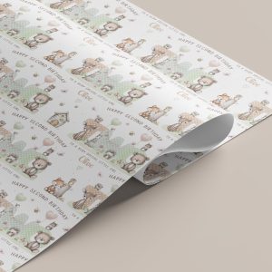 2nd Birthday Woodland Animals Gift Wrapping Paper