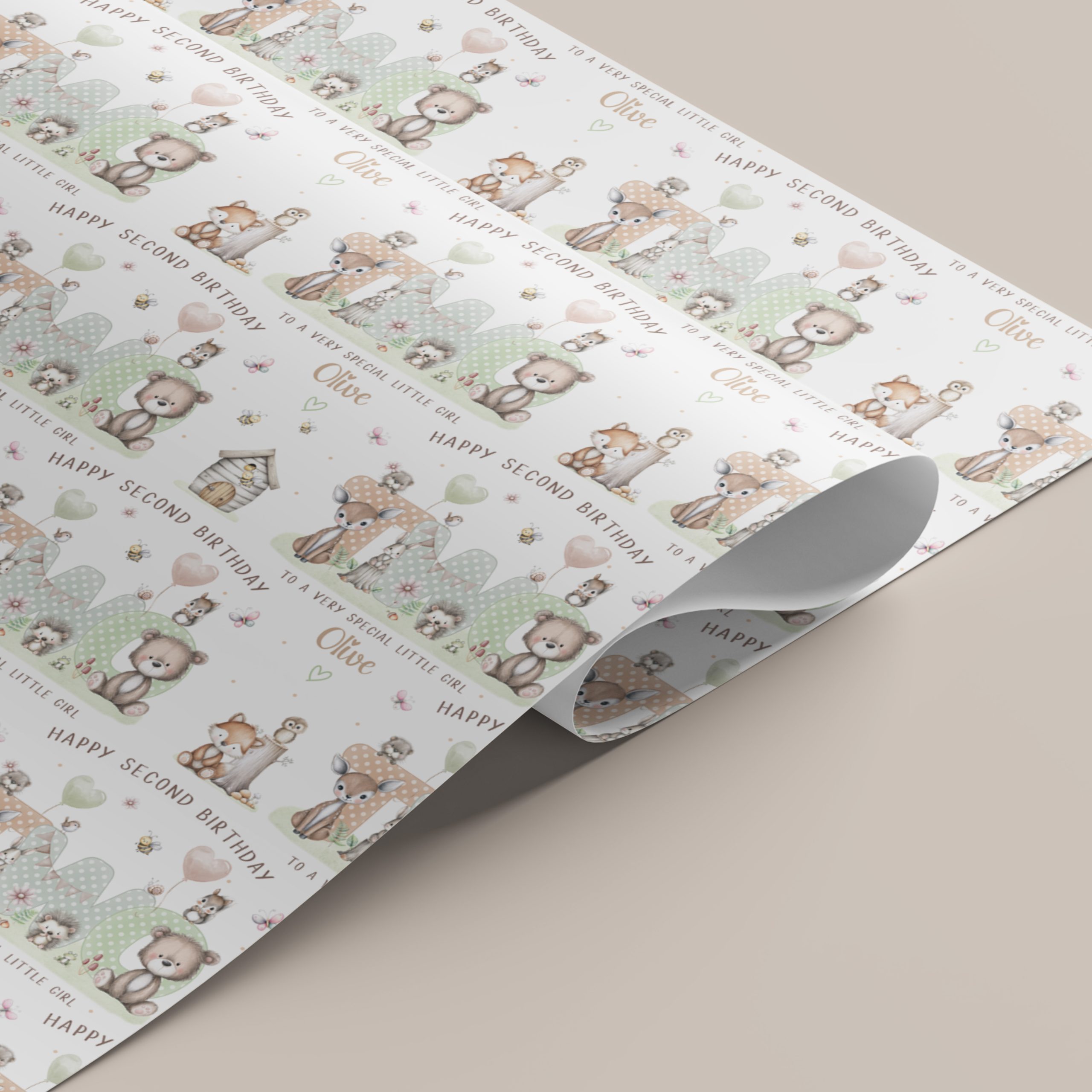 2nd Birthday Woodland Animals Gift Wrapping Paper