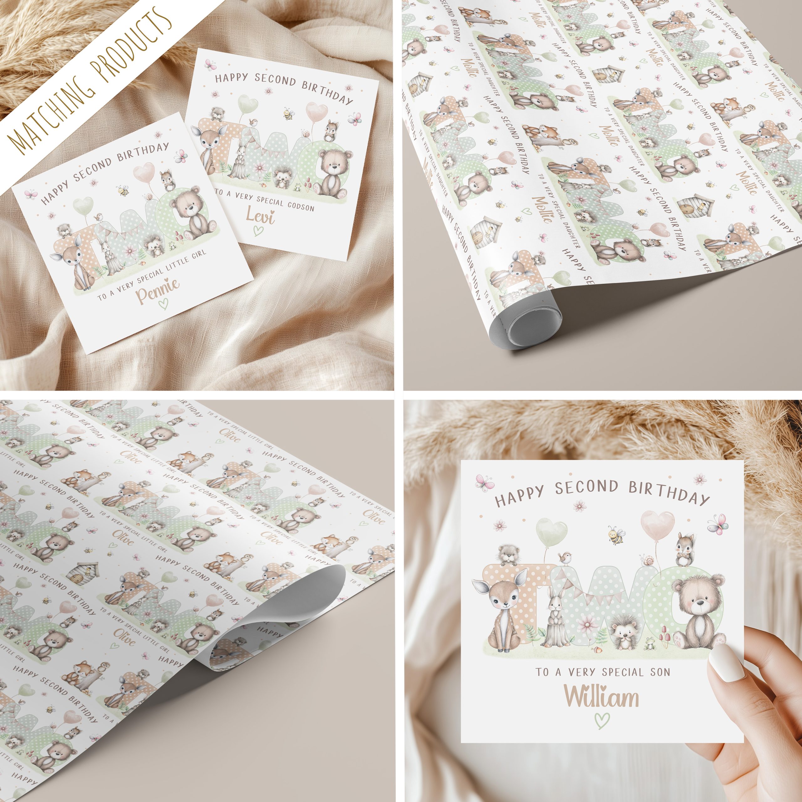 2nd Birthday Woodland Animals Card