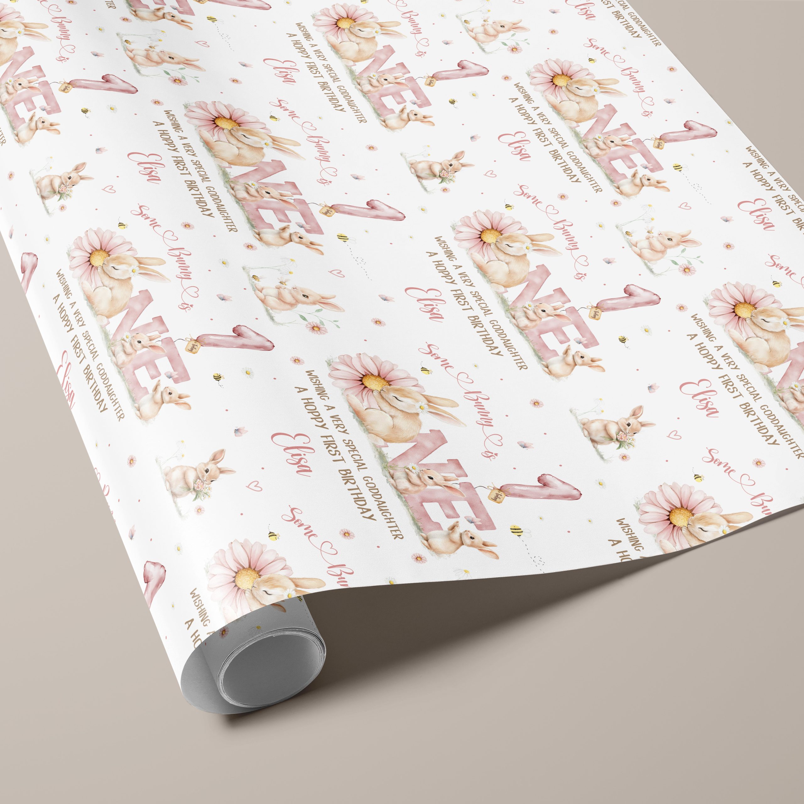 Girls 1st Birthday Rabbit Gift Wrapping Paper