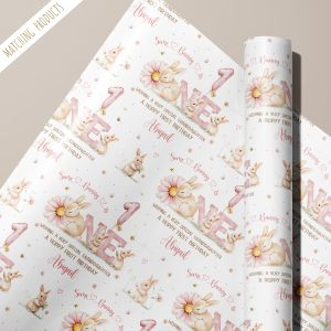Girls 1st Birthday Rabbit Gift Wrapping Paper