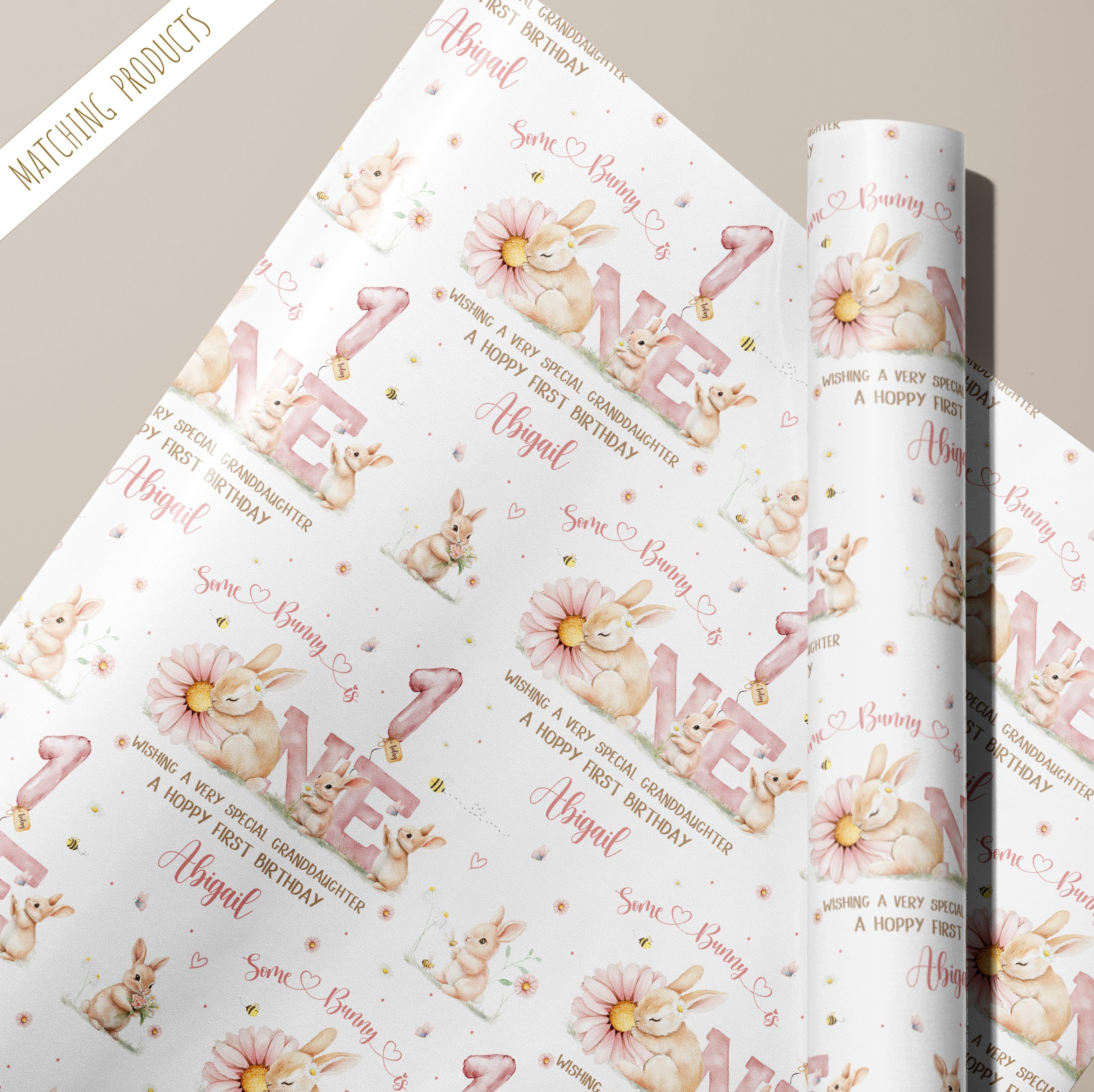 Girls 1st Birthday Rabbit Gift Wrapping Paper