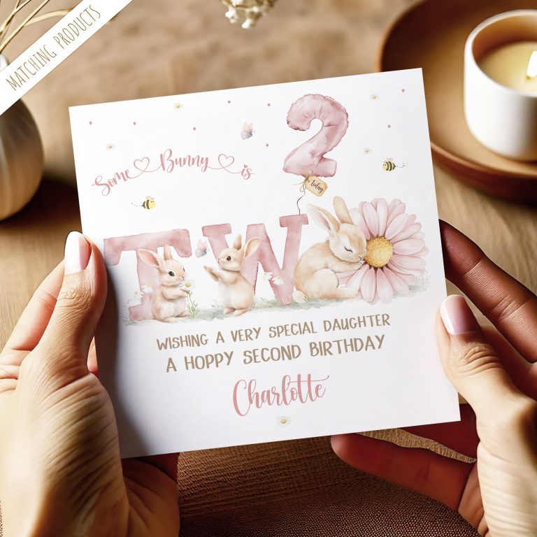 Girls 2nd Birthday Bunny Rabbit Birthday Card