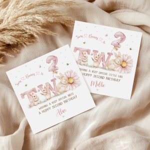 Girls 2nd Birthday Bunny Rabbit Card