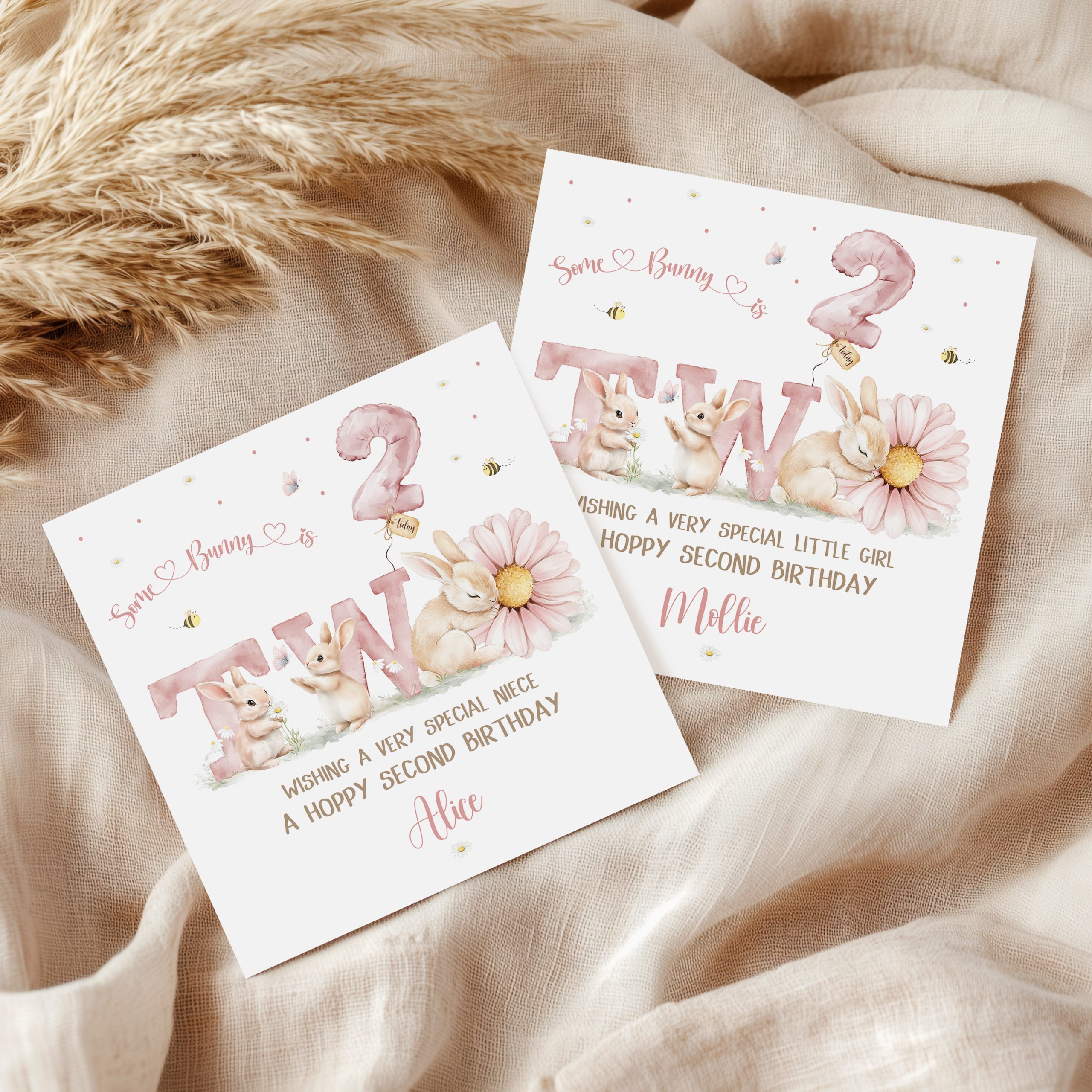 Girls 2nd Birthday Bunny Rabbit Card