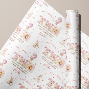 Girls 2nd Birthday Rabbit Gift Wrapping Paper