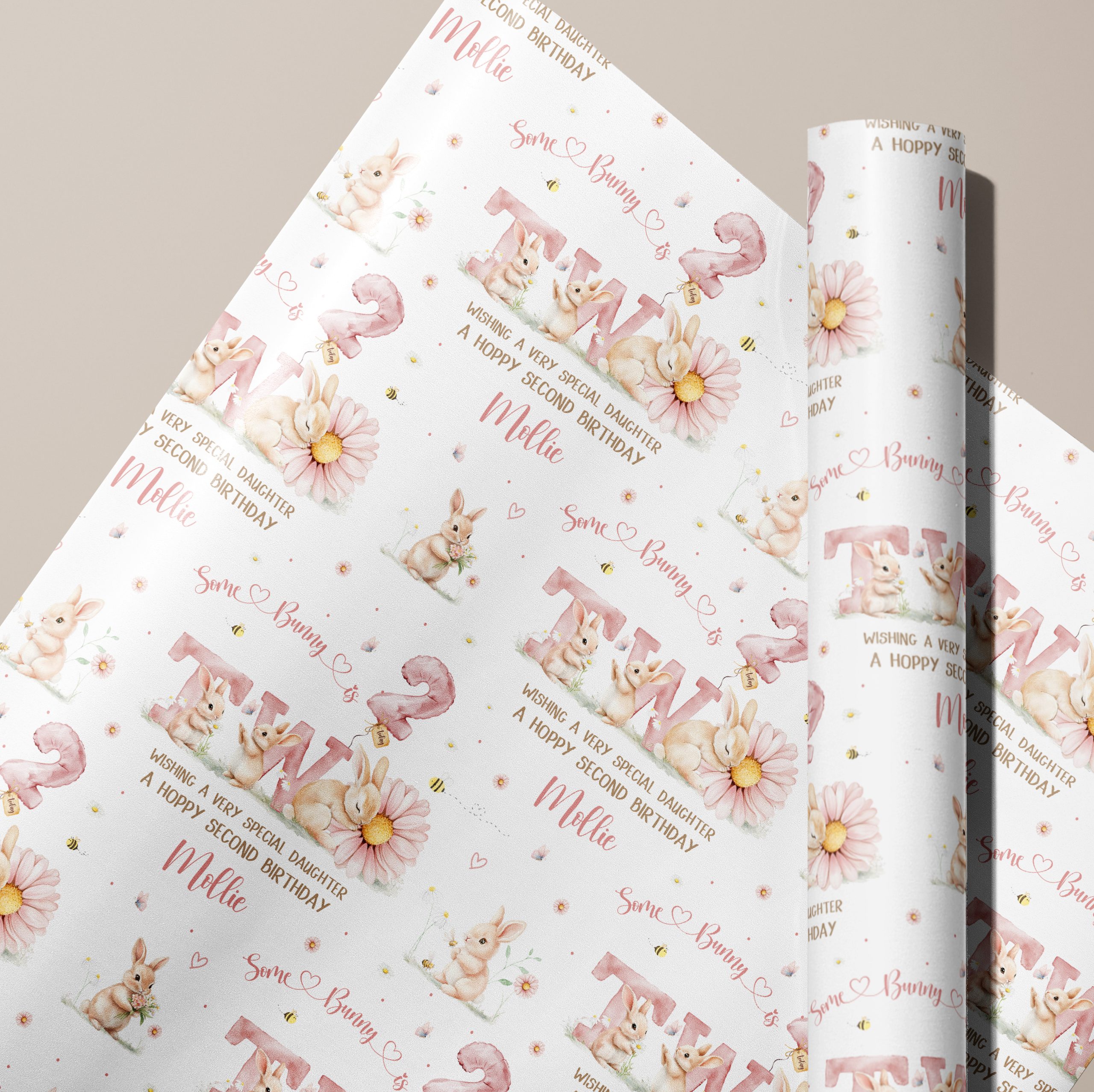 Girls 2nd Birthday Rabbit Gift Wrapping Paper