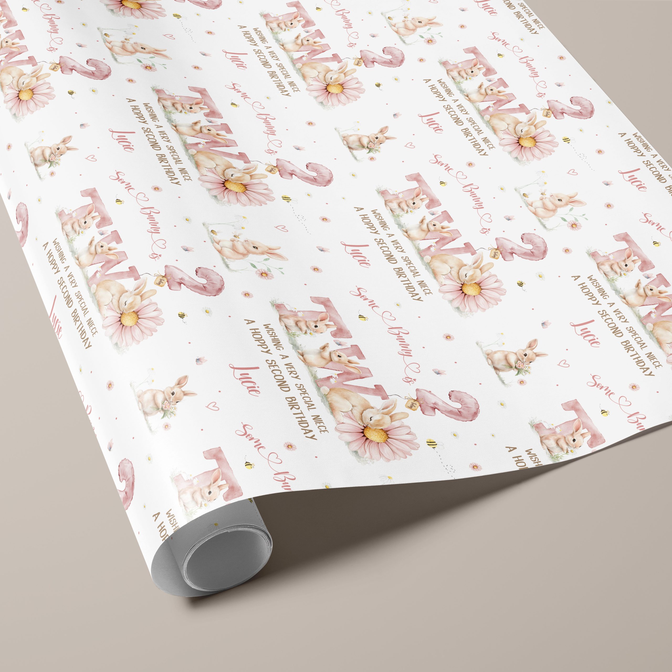 Girls 2nd Birthday Rabbit Gift Wrapping Paper